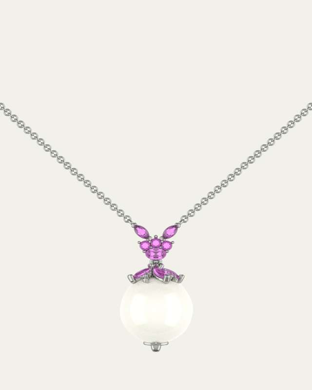 18K White Gold Pink Sapphire, Diamond and Pearl Necklace