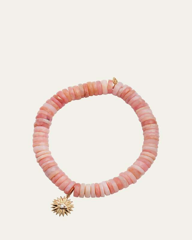 14k Pink Opal Wheel Bracelet with Diamond Evil Eye Charm