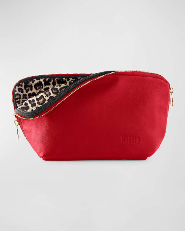 Signature Leather Makeup Bag, Red/Leopard
