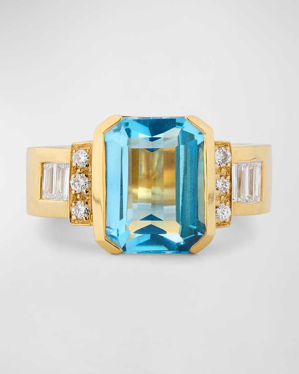 Estate 14K Yellow Gold Blue Topaz and Diamond Ring, Size 7.5