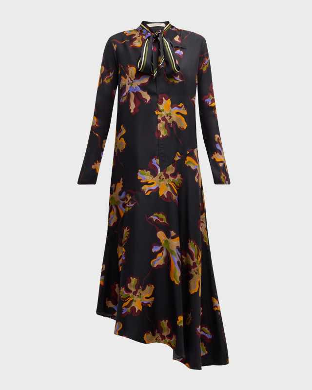 Floral Seductive Printed High-Low Midi Dress