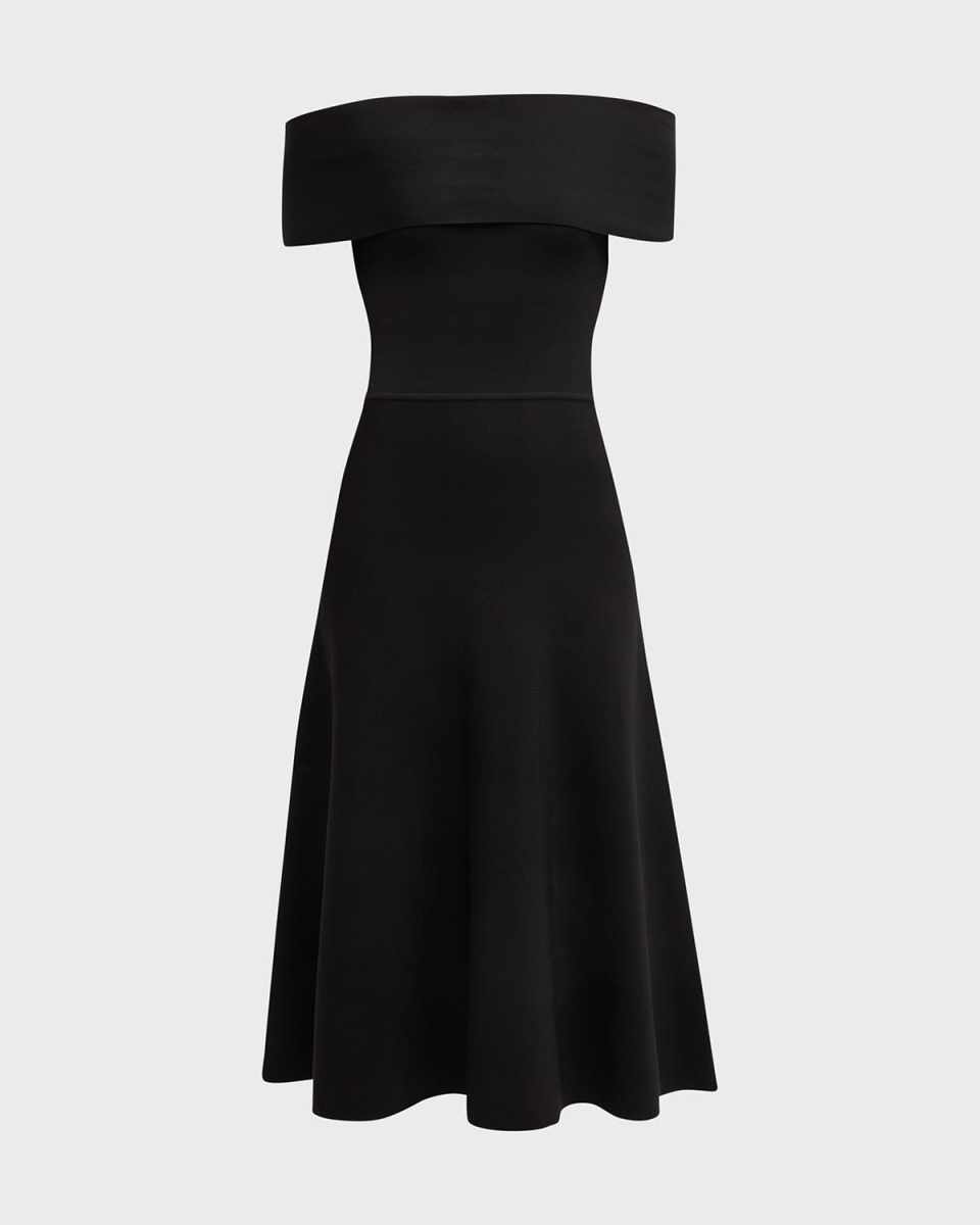 Off-Shoulder A-Line Knit Midi Dress