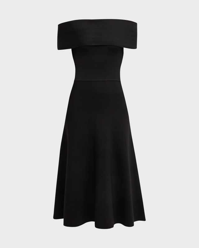 Off-Shoulder A-Line Knit Midi Dress
