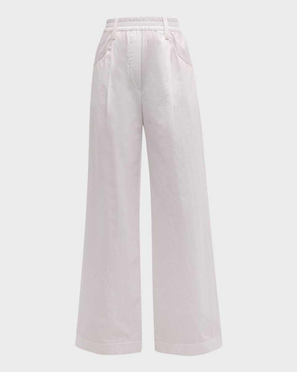 Pleated Cotton Poplin Wide-Leg Pull-On Pants