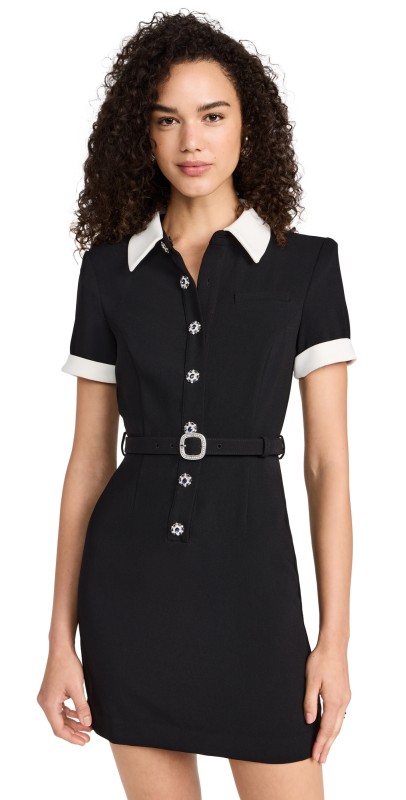 Self Portrait Black Crepe Contrast Mini Dress Black