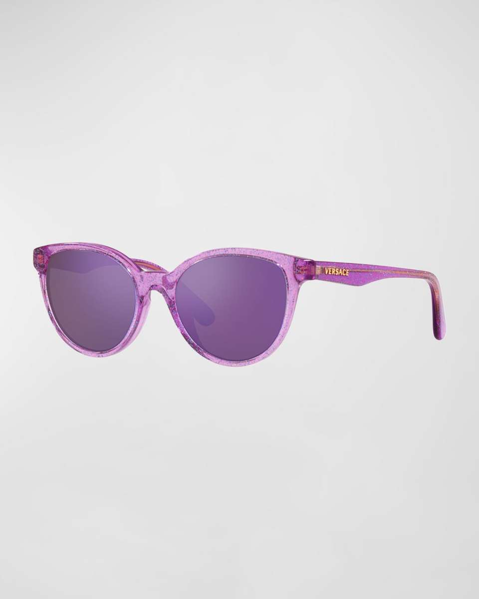 Girl's Glittery Round Acetate Sunglasses