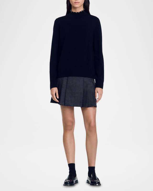 Alex Beaded-Trim Wool Cashmere Sweater