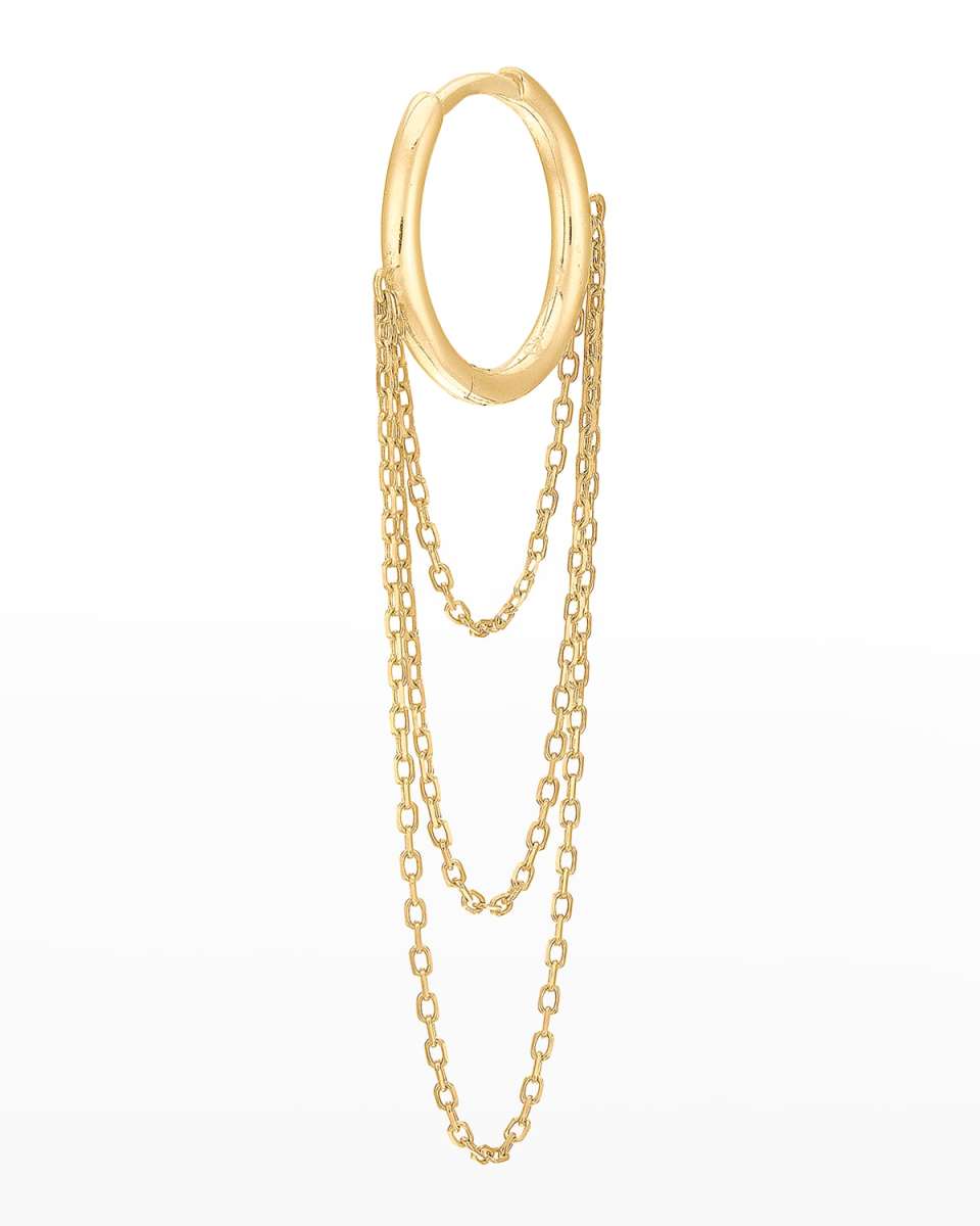 Tiny Hoop Earring with 3 Chains, Single