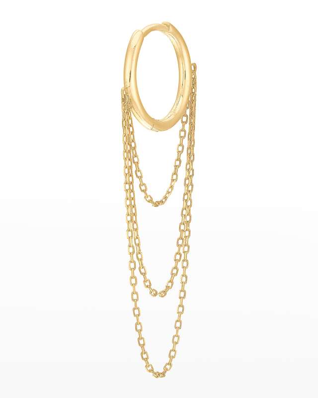 Tiny Hoop Earring with 3 Chains, Single