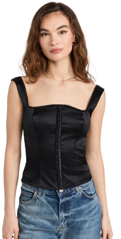 Reformation Tagliatelle Silk Top Black