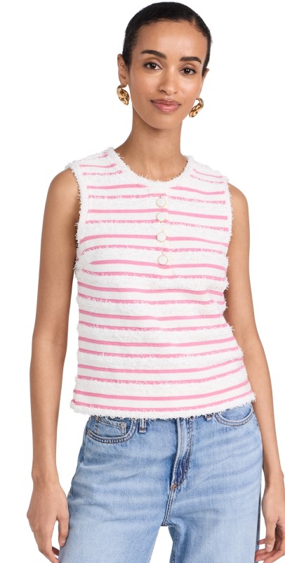 English Factory Fringe Striped Sleeveless Top White/Pink
