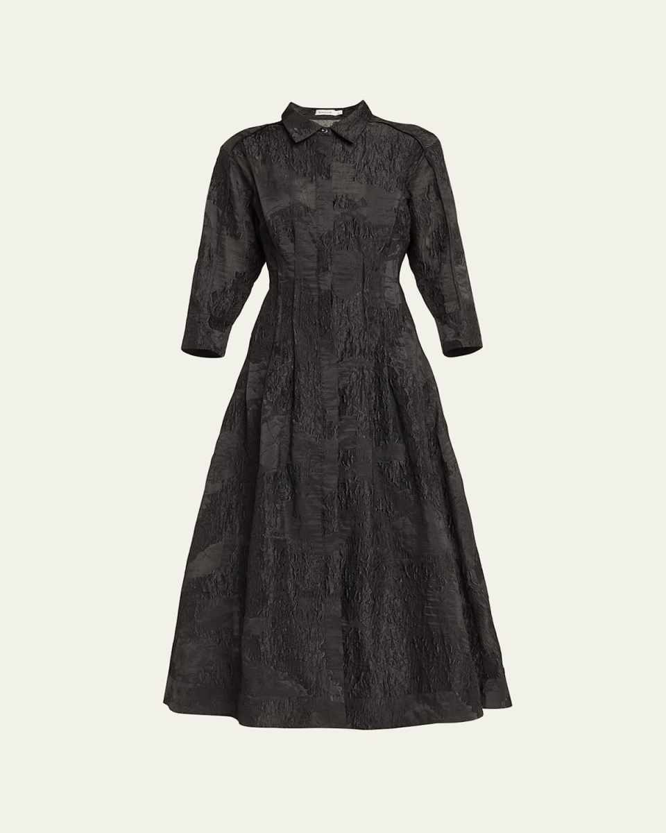 Court Textured Short-Sleeve Midi Shirtdress