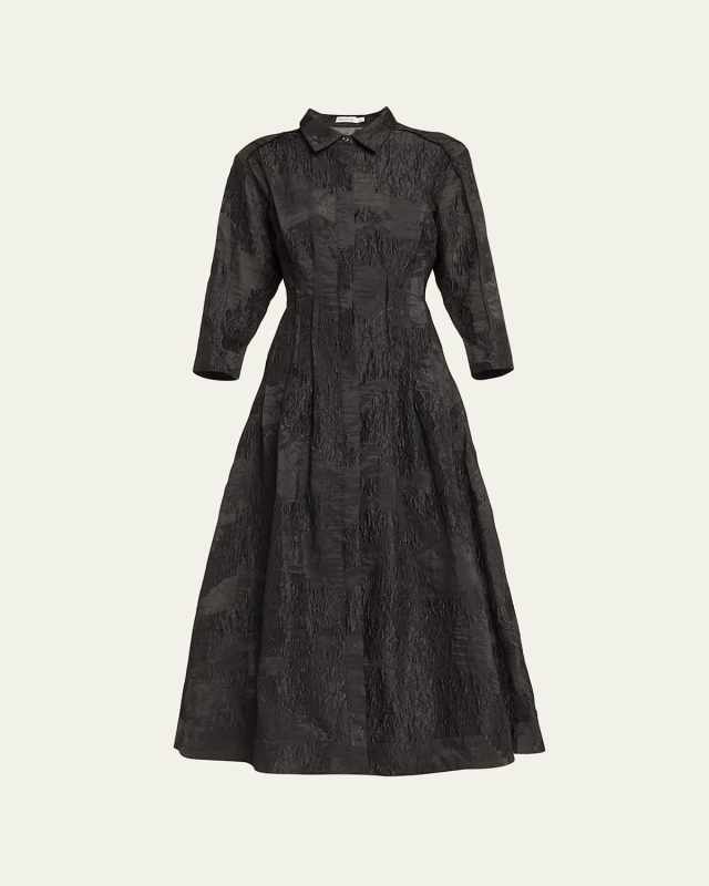 Court Textured Short-Sleeve Midi Shirtdress