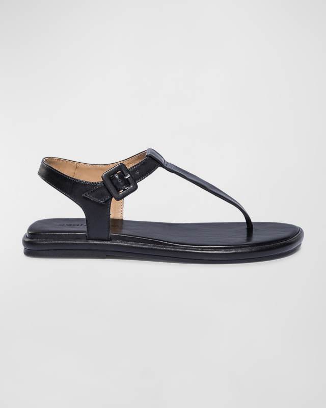 Leather Ankle-Strap Thong Sandals