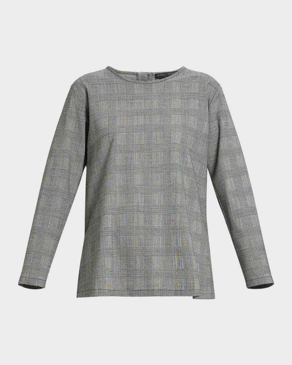 Plus Size Uberta Grid-Print Virgin Wool Blouse