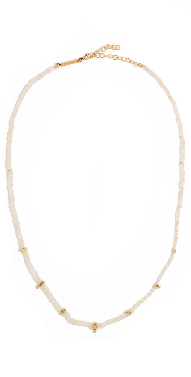 Zoe Chicco 14k Fire Opal Rondelle Bead Diamond Necklace Yellow Gold