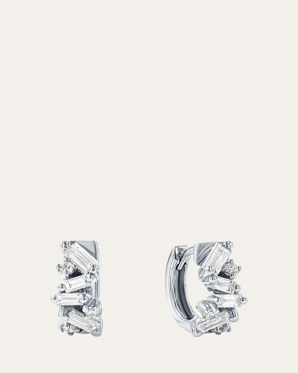 18k White Gold Fireworks Diamond Huggie Earrings