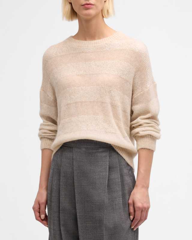 Hidden Paillette Striped Crewneck Sweater
