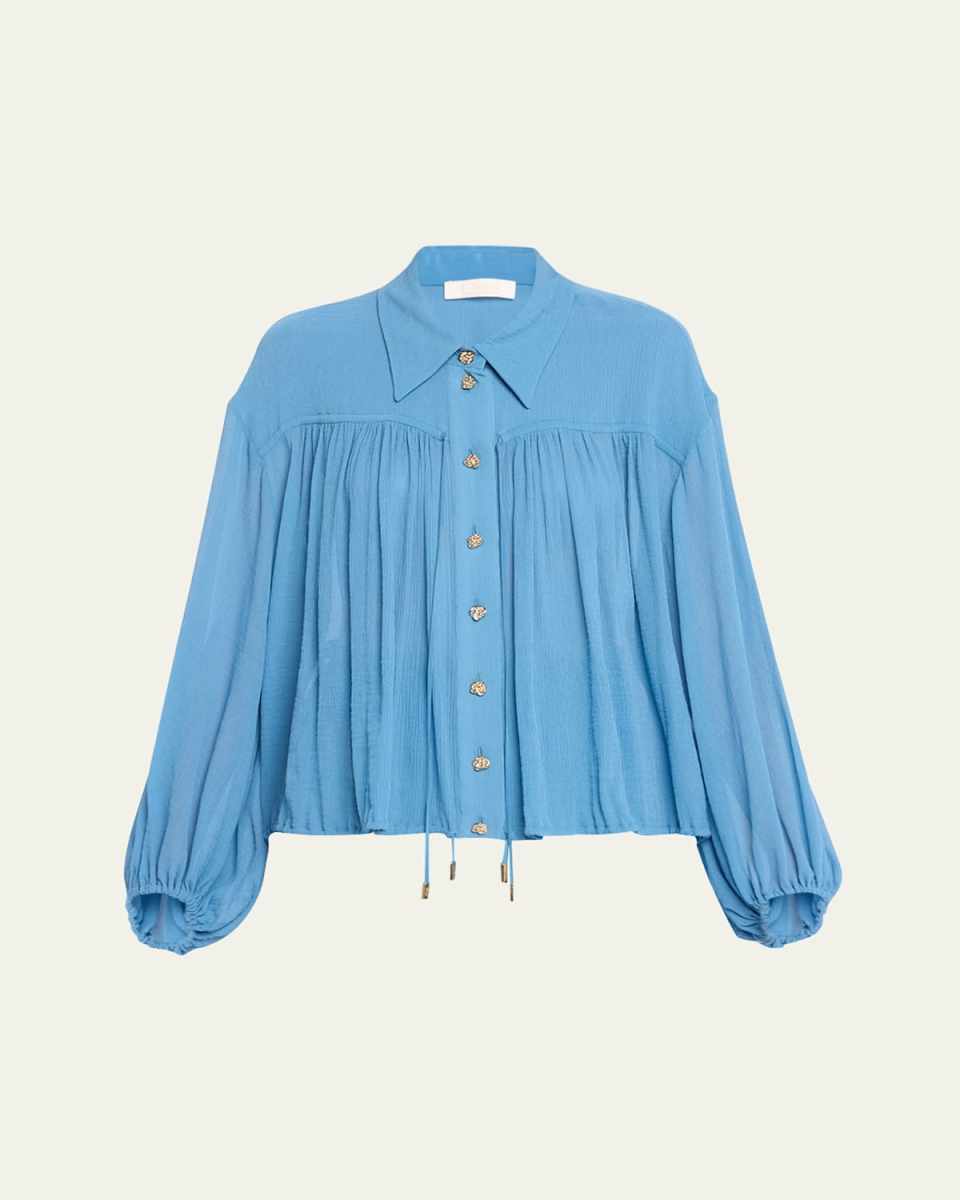 x High Summer Cotton Silk Button-Front Blouson Top