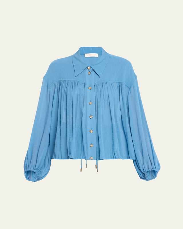 x High Summer Cotton Silk Button-Front Blouson Top