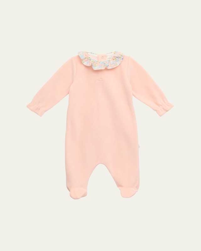Girl's Olympia Ruffle-Trim Velour Coverall, Size Newborn-