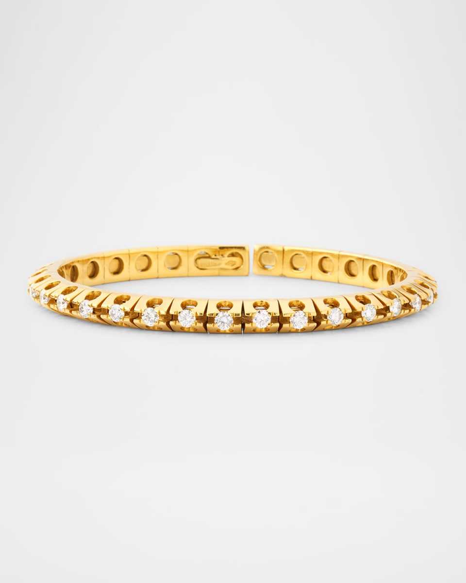 18K Yellow Gold Round Diamond Cuff Bangle Bracelet