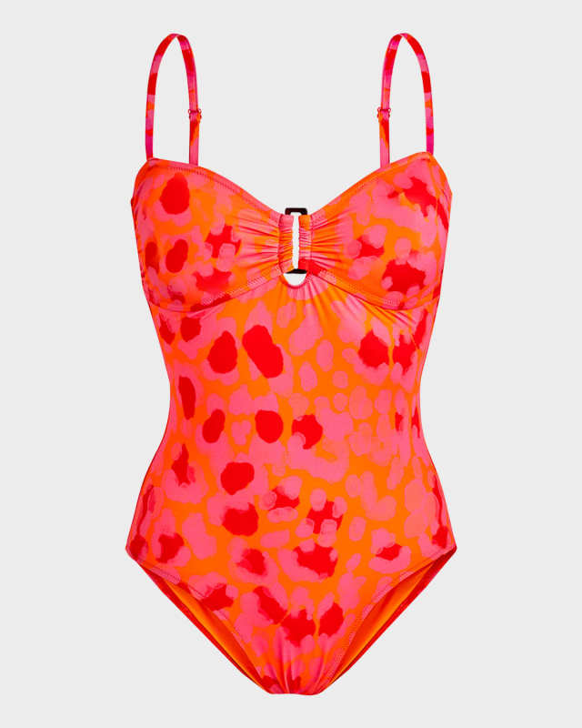 Abstract Leopard Printed One-Piece Swimsuit