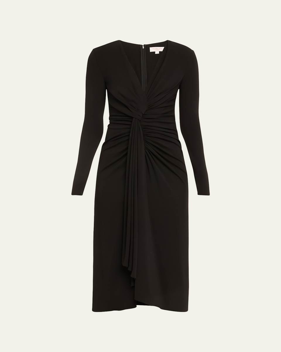 Gathered Midi Dress with Drape Detail