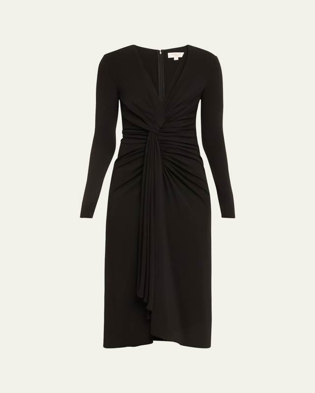 Gathered Midi Dress with Drape Detail