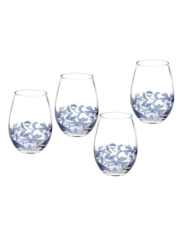 Blue Italian Stemless Glasses, Set of 4