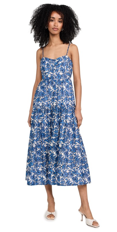 Tanya Taylor Verona Dress Maritime Blue/Off White Multi