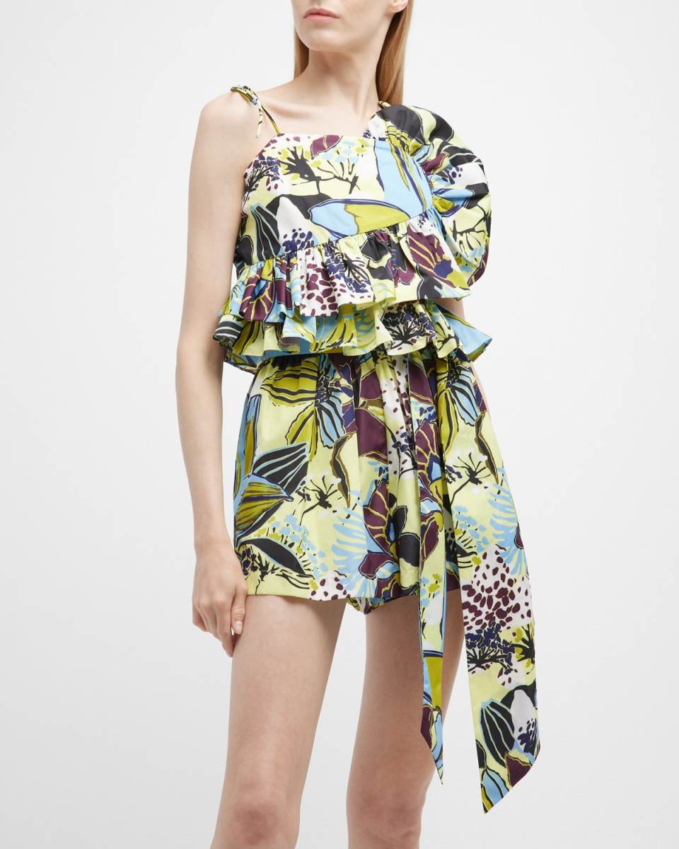 Claudette Tie-Shoulder Ruffle Peplum Top