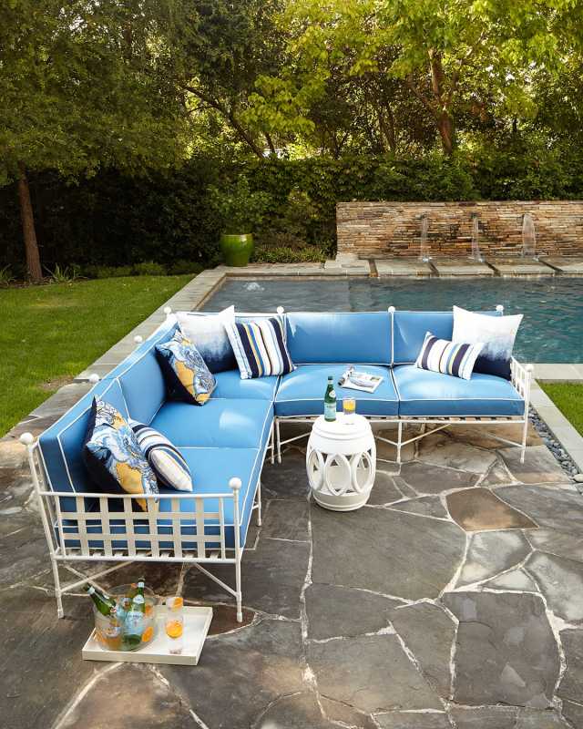 Avery Sectional Set, White/Blue