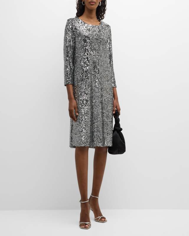 3/4-Sleeve Sequin Dress