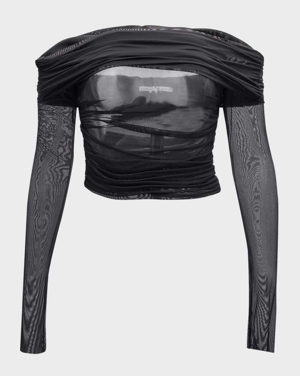 Isadola Ruched Mesh Crop Top
