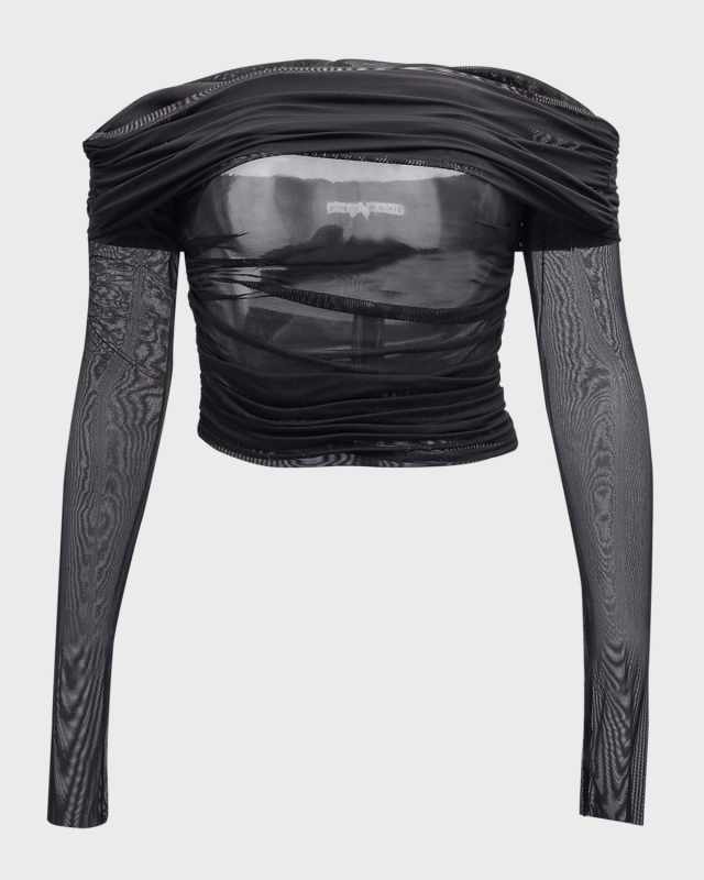 Isadola Ruched Mesh Crop Top