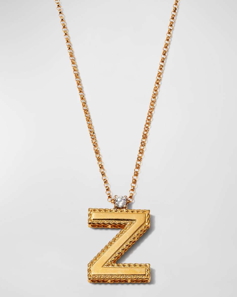 Princess 18K Yellow Gold Diamond Initial Necklace, Z