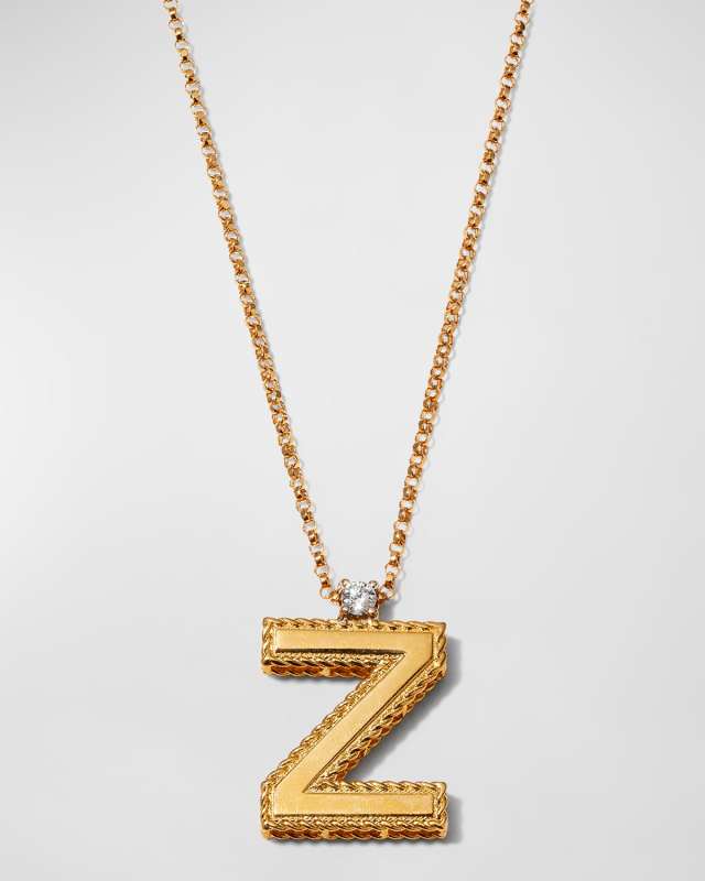 Princess 18K Yellow Gold Diamond Initial Necklace, Z