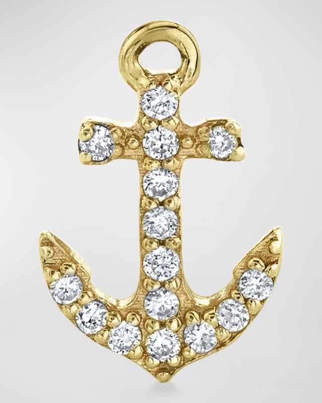 14K Yellow Gold Diamond Tiny Anchor Stud Earrings