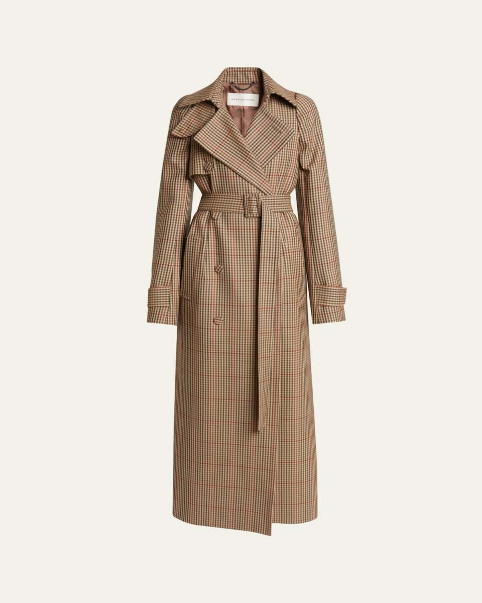 Remis Wool Check Belted Trench Coat