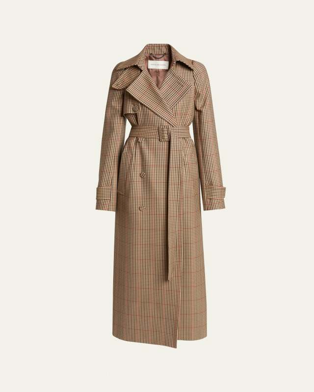 Remis Wool Check Belted Trench Coat