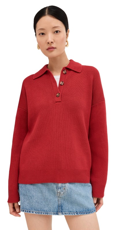 Reformation Brooklyn Cotton Polo Sweater Sundried Tomato