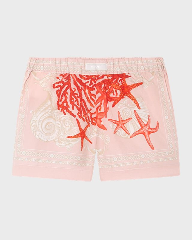 Boy's Starfish-Print Barocco-Trim Shorts, Size 8-