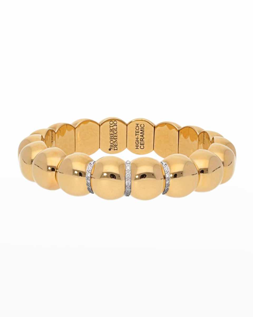 Yellow Gold Overlay Small Stretch Aura Dama Bracelet with Three Diamond Sections