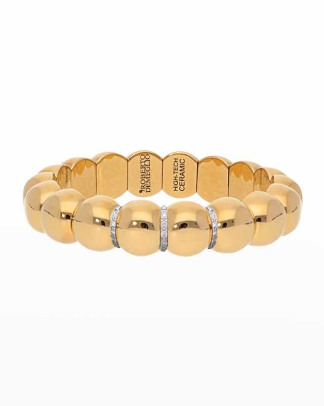 Yellow Gold Overlay Small Stretch Aura Dama Bracelet with Three Diamond Sections