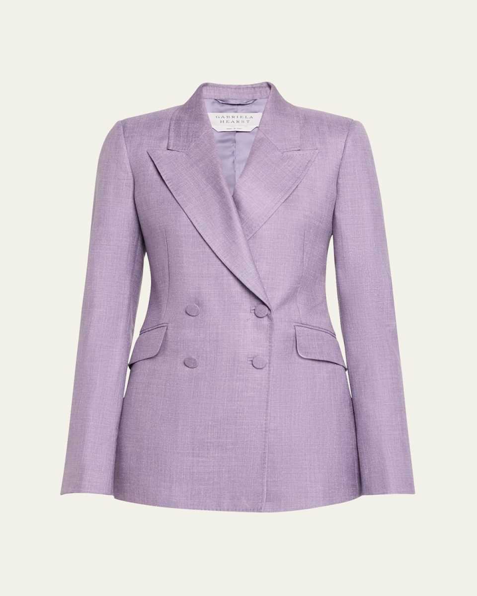 Stephanie Wool-Silk-Linen Double-Breasted Blazer Jacket