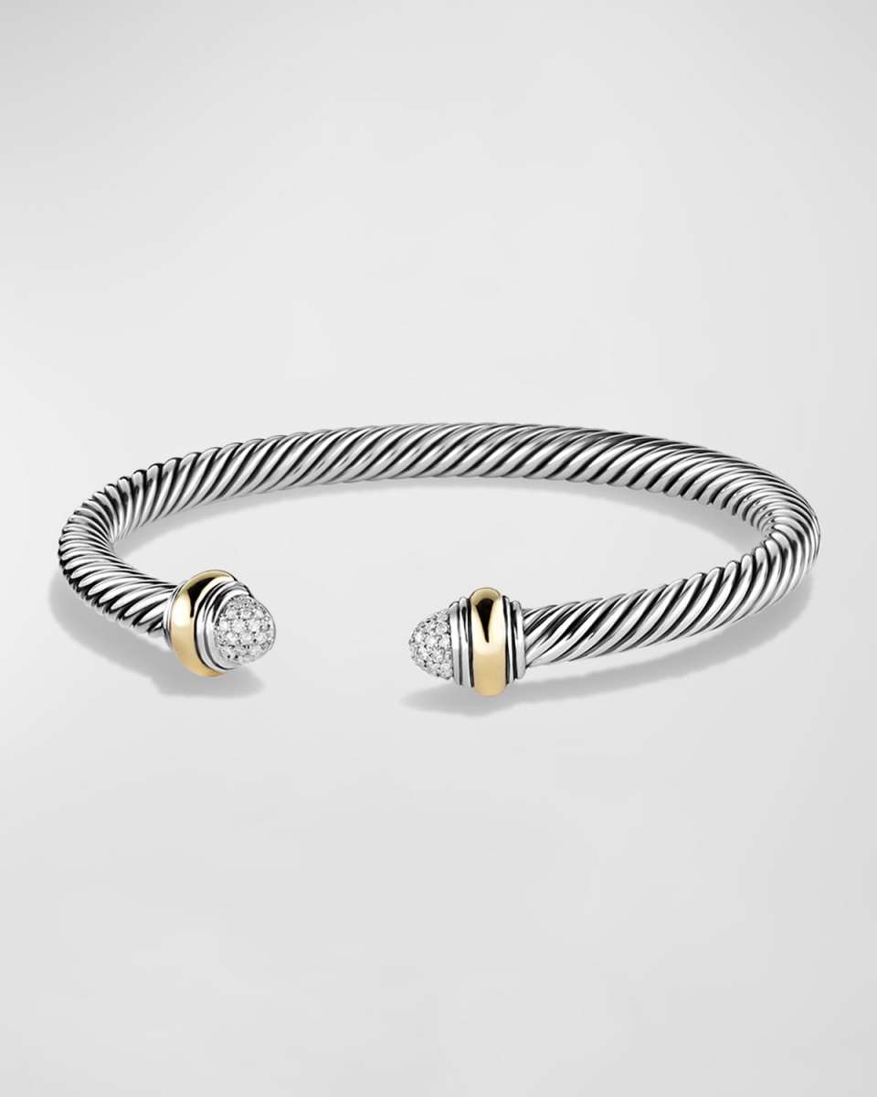 Cable Bracelet with Diamonds and 14K Gold in Silver, 5mm