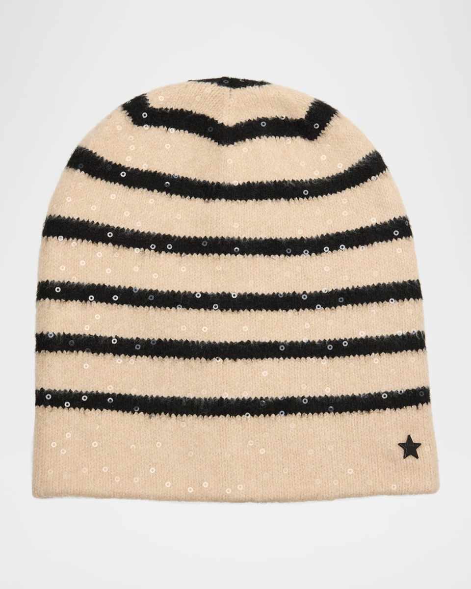 Stripe Sequined Knit Beanie