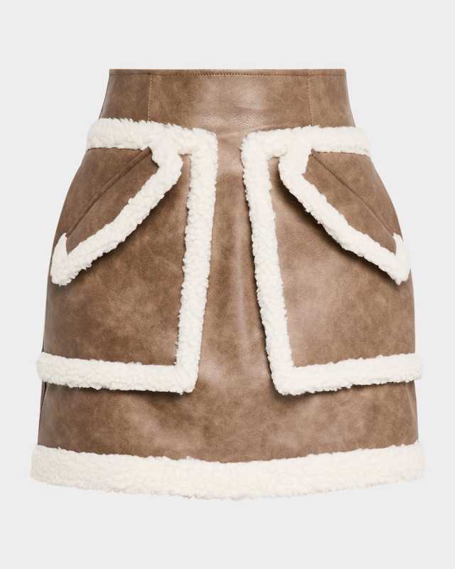 Cherry Faux-Fur Trim Mini Skirt
