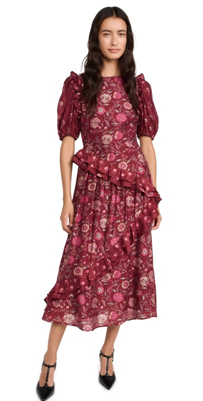 Sea Famke Print Puff Sleeve Dress Magenta